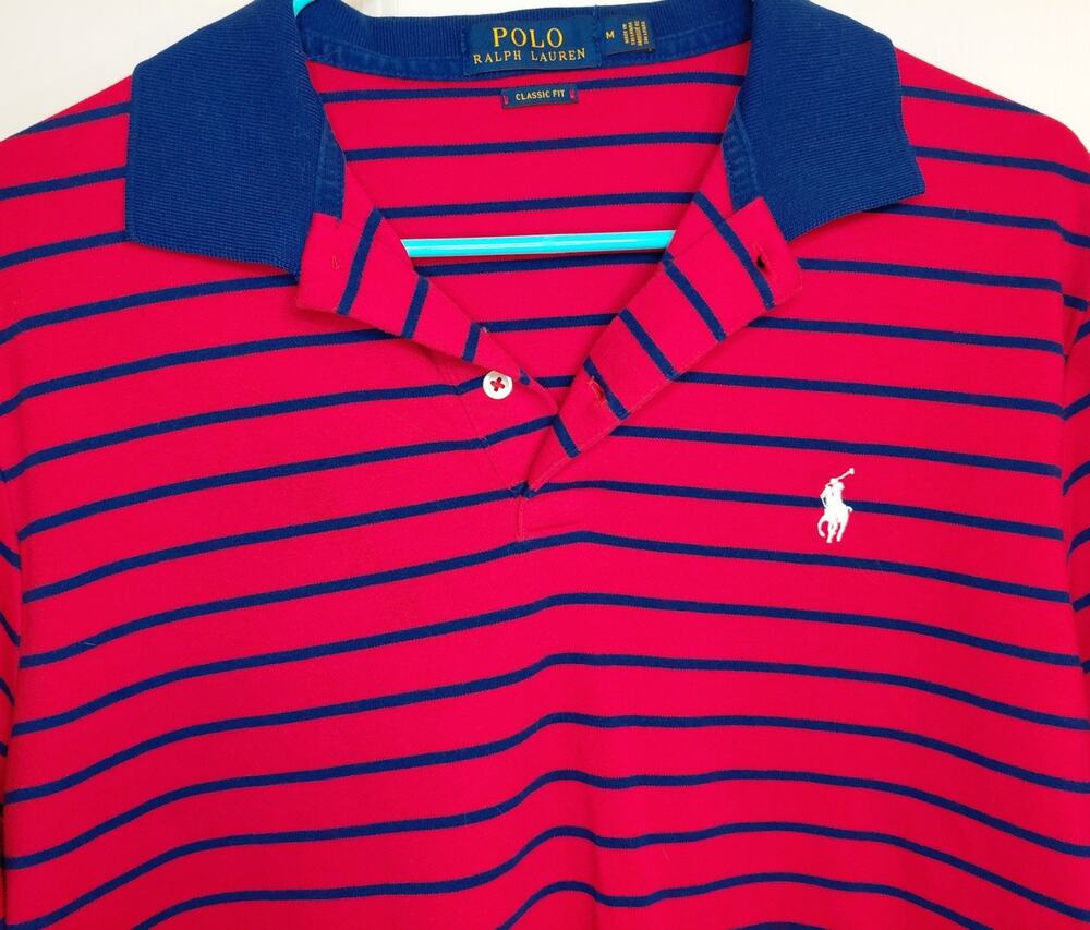 Polo Ralph Lauren Striped Polo Shirt Classic Fit Medium Red Blue White Pony